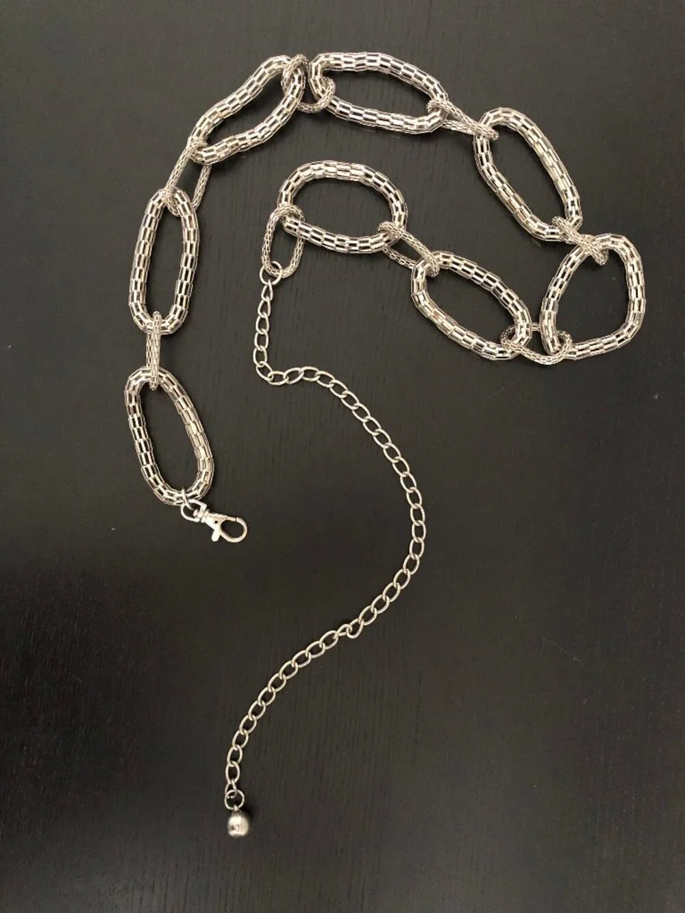 Disco Silver Toned Metallic Mesh AdjustableChain Belt 49 inches